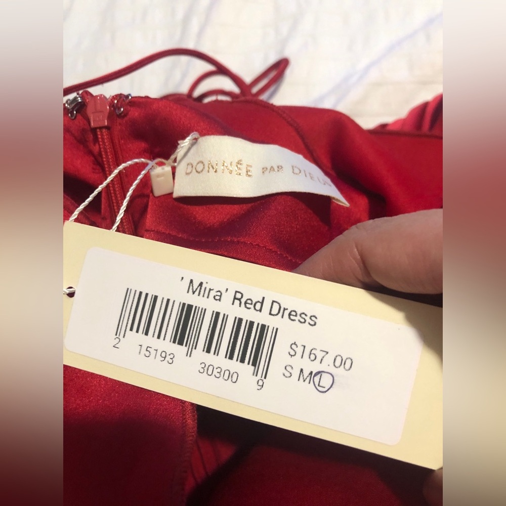 NWT Donnee Par Dieu Red Sleeveless Pleated Prom Lace Up Maxi Dress size L - Picture 12 of 12